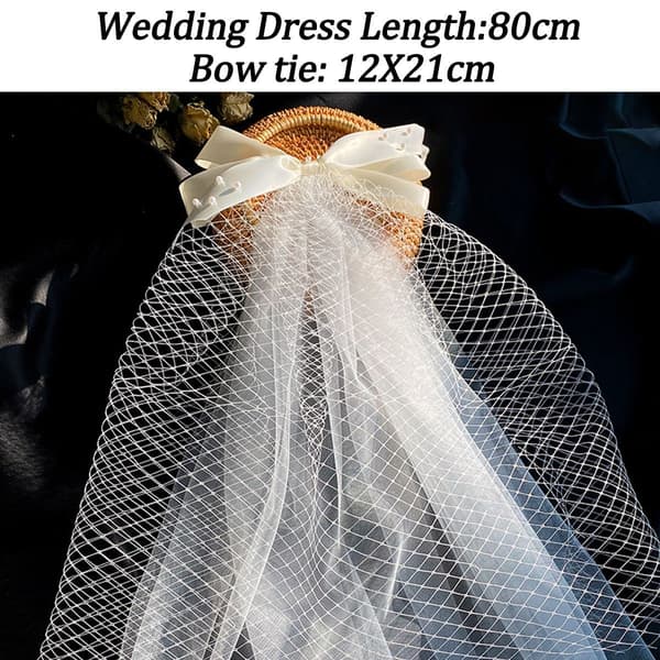 White Bow Double Layer Wedding Veil with Clip Wedding Bridal S Style1 KLB