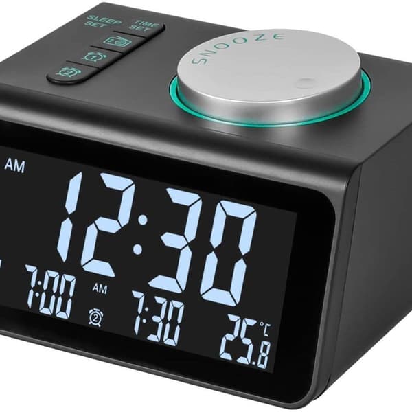 Clock radio FM digital alarm clock with two USB ports temperature display dual alarm clock