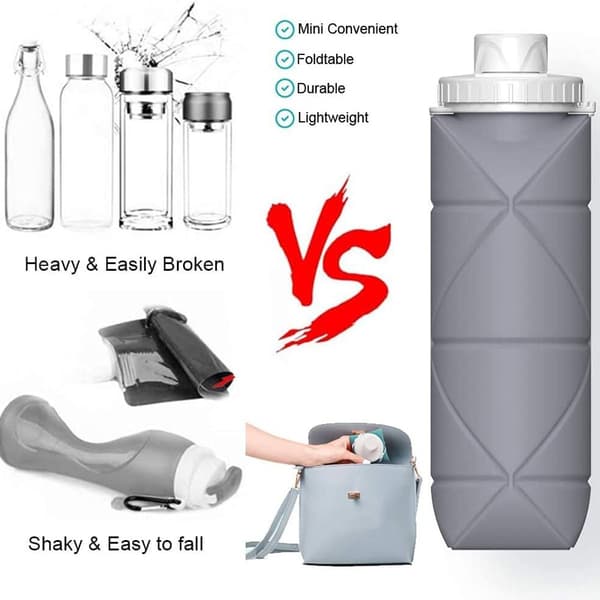 Custom Foldable Water Bottles 2-pack BPA-Free Grey KLB