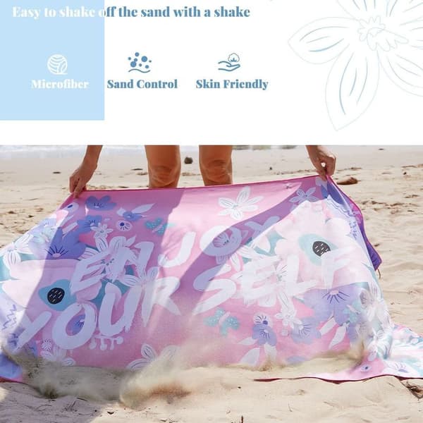 Microfiber strandhåndklæde med blomstermønster, hurtigtørrende og sandfrit