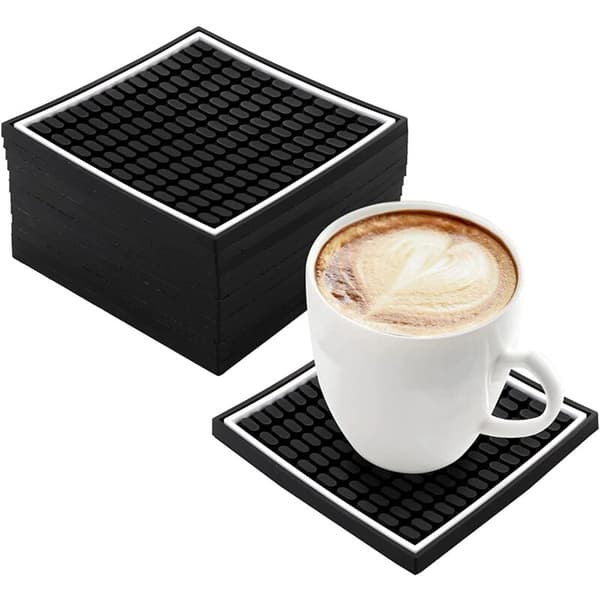 12-pack Coasters, 10,2 x 10,2 cm Square Absorbent Coasters, Non-slip and Heat-resistant Rubber Mats for