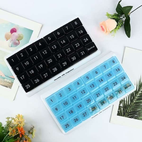 Monthly Pill Box 31 Compartments, 1 Per Day, 4 Weeks Months 31 Days Pill Box, Black