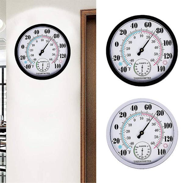 25 cm rund termometer med hygrometer stor inomhus utomhus väggvädertermometer ingen vit Vit White