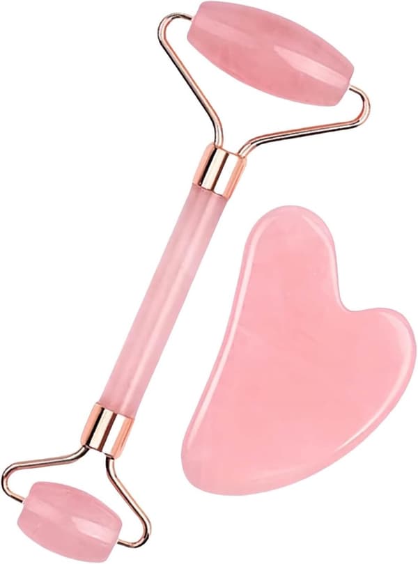 Ruusukvartsi Jade Roller & Gua Sha Kivi - Kasvorulla & Gua Sha Setti - Luonnollinen Jade Roller - Kasvorulla - Jade Roller - Kasvohieronta