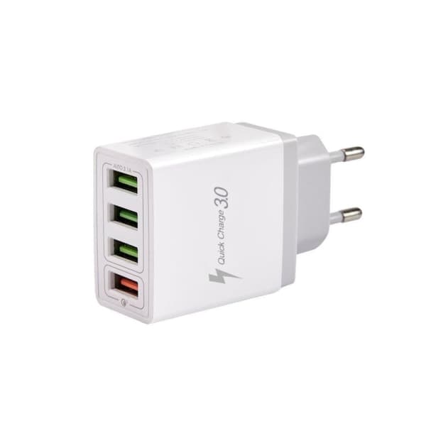 5V/3.1A Strømlader Hurtiglader 4-Port USB QC 3.0