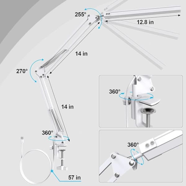 LED-skrivebordslampe - Clip-on LED-skrivebordslampe - Øyebeskyttelse - 3 lysmoduser, 10 lysstyrker