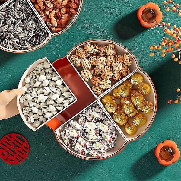 Persimmon Snack Tray, Dried Fruit Tray Candy Bowl with Lid Portable Candy Plate