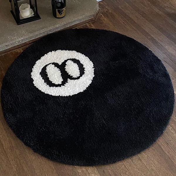 Sort Tæppe, Billardbolds Tæppe, 8-Bold Blødt & Fluffy Sort Tæppe Soveværelsesindretning, Sort Cirkeltæppe til Stue Boligindretning 60*60