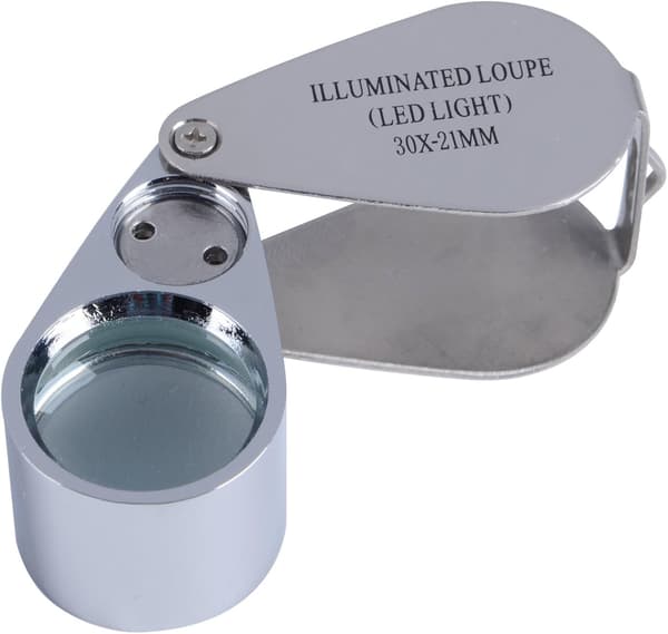 30x Magnifying Glass, Foldable, with LED Light, for