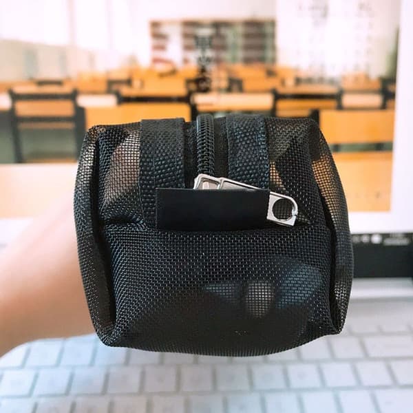 Nylon Mesh Pencil Case, Black, Pencil Pouch, White KLB