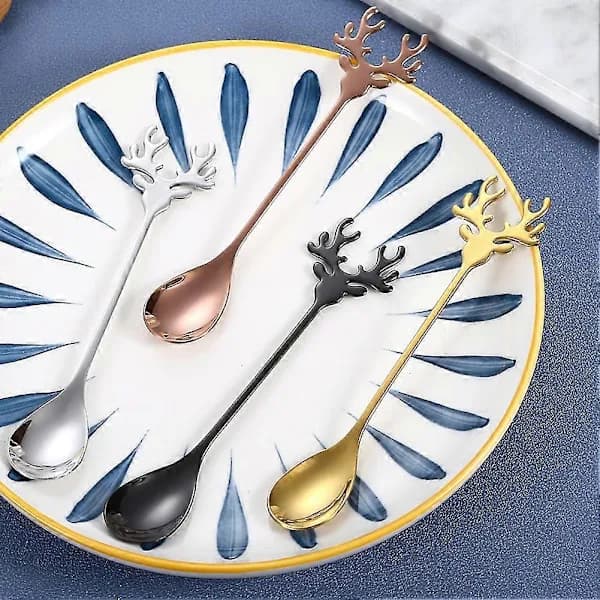 2 st Rostfria Älg Horn Skedar Icke-graderade Delikata Restaurangskedar för Kök Silver 2 st