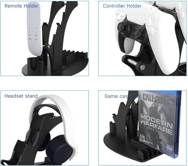 Svart håndkontrollholder for Xbox Series, spillheadset og fjernkontroll, universell holder for Xbox, PS5, PS4, PS3, Switch Svart Multifunksjon