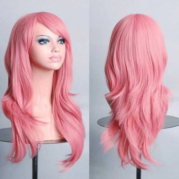 Rosa paryk 70cm Cosplay Kostume pink rosa