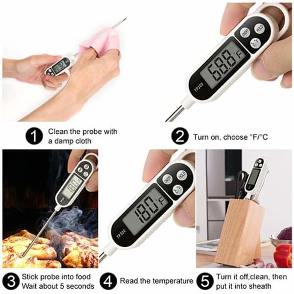 Digitalt kjøtttermometer med rustfri stålsensor, rask øyeblikkelig avlesning for matlaging, grilling, frityrsteking og godteri