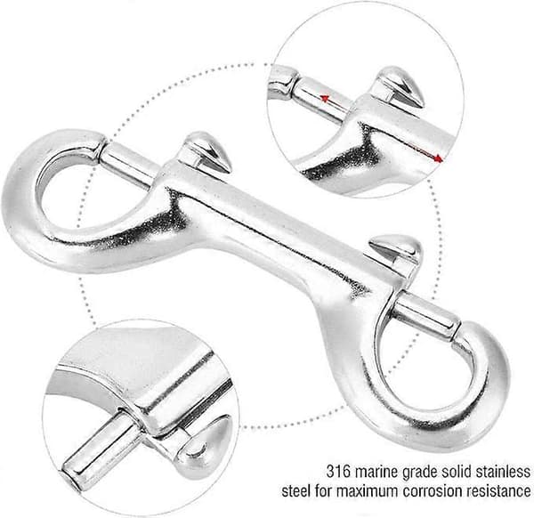 1 x 100mm Double Ended Diving Hook, Double Ended Clip Stainless Steel Hook Buckle Screw Hook Durable Spring Loaded Diving Buckle, Silver