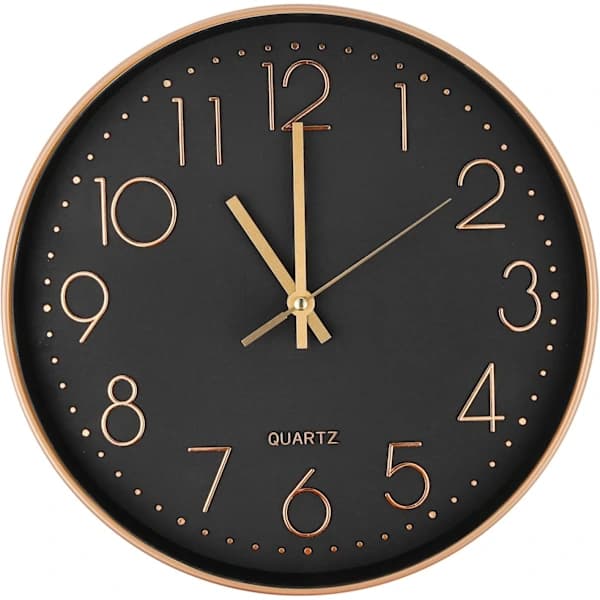 Modern Silent Quartz Wall Clock 25 cm, Oversized Numbers Round Wall Clock (Rose Gold)