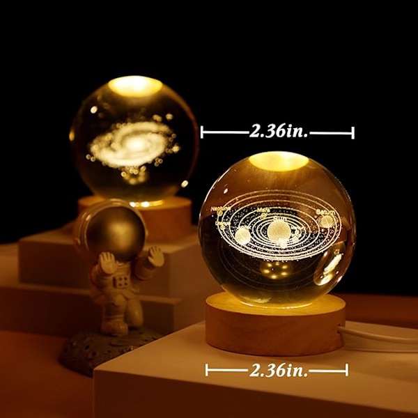 Solsystem, Melkeveien, Måne, Kreativ 3D lasergravert krystallkule nattlampe Solsystem Solar system