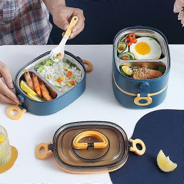 2800ML Matboks Tre Lag Stor Kapasitet Bærbart Håndtak Matkvalitet Skoleelever Bento Matboks