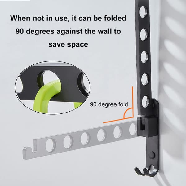 Wall-mounted foldable clothes hanger, space-saving alloy drying rack for indoor and outdoor use, black