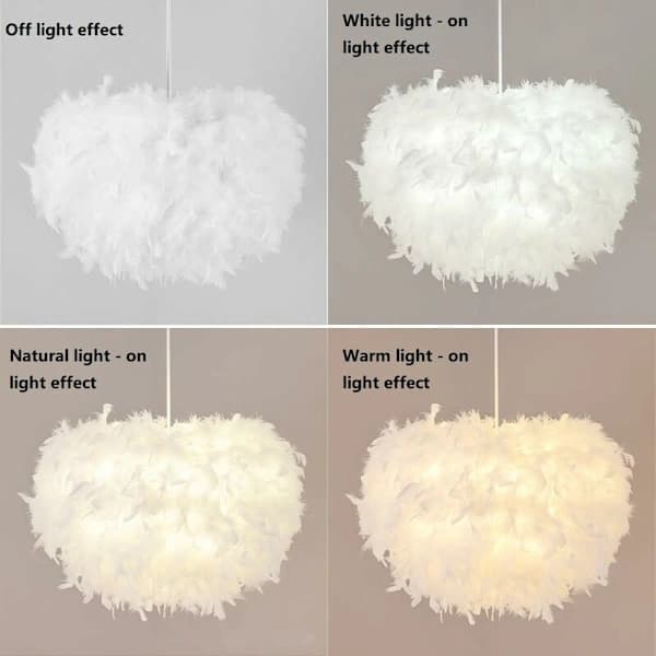 Modern Pendant Lamp White Feather Ceiling Lampshade for Kitchen Island Bar Cafe