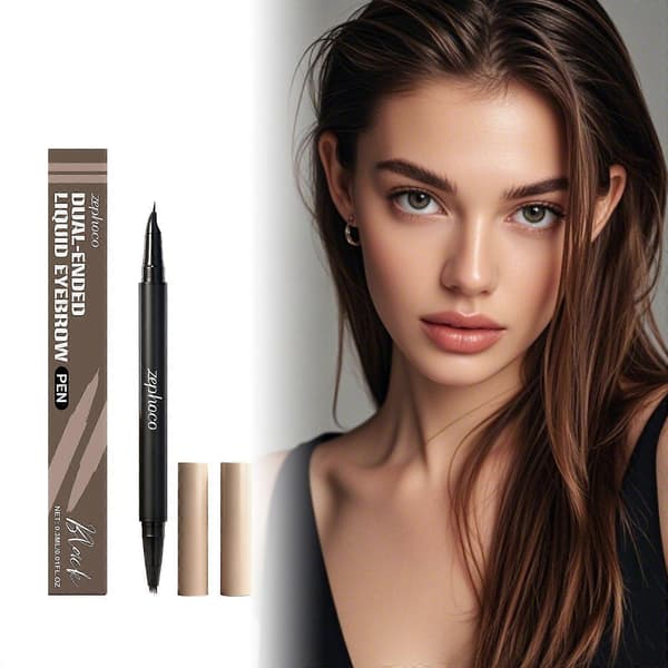 Zephoco Black 2-in-1 Eyebrow Pencil, Three-dimensional Color Display, No Smudging, Natural Eyebrow Shape, Convenient and Smooth Eyebrow Pencil