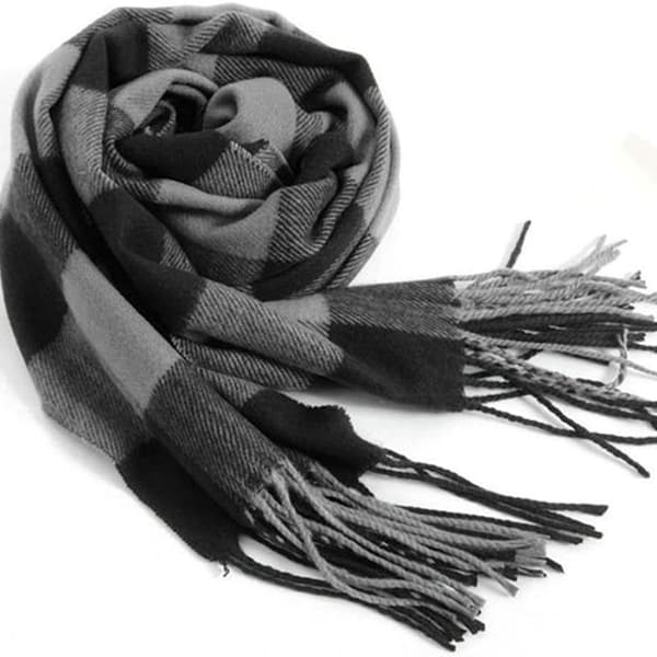 Herrer Skjerf Klassisk Ankomst Vinter Rutete Skjerf Dusk Kant Svart Grå