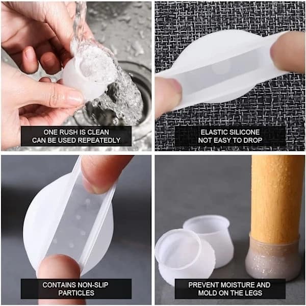 24-pack Silikon Stolbensskydd, Halkfria Golvskydd för Bord och Stolar, Transparenta, Passar 28-45 mm