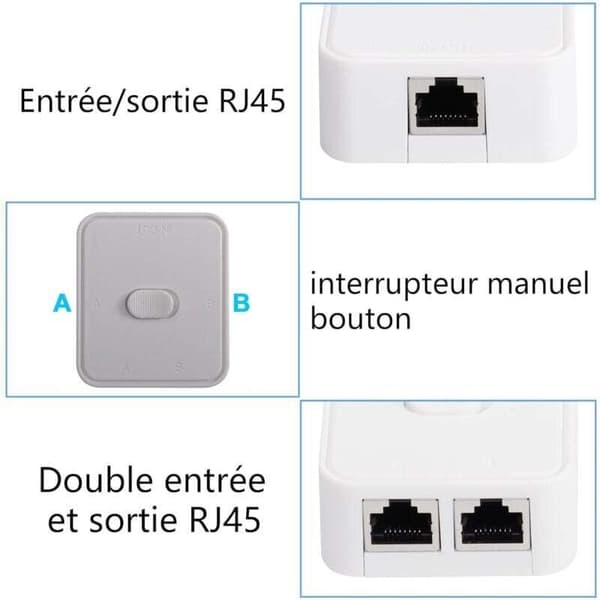 2-port network switch, RJ45, 2-port network switch selector, 100m 2 in 1 or 1 input 2 output