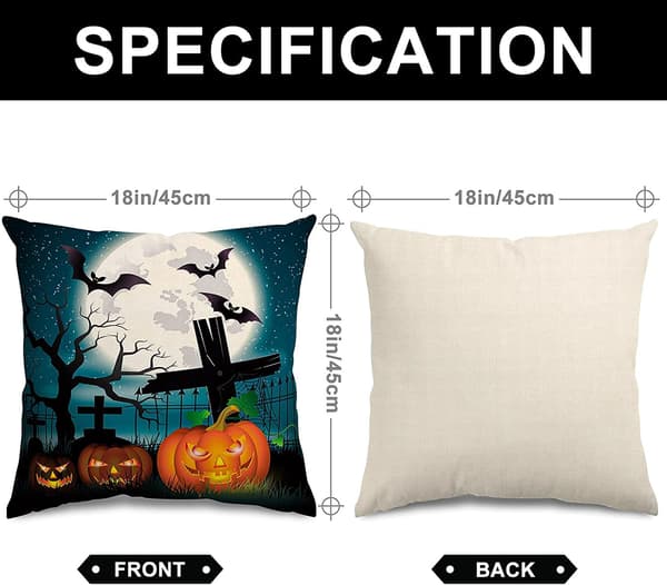 Sæt med 4 Halloween-pudebetræk, linnedpudebetræk til sengeindretning, 18x18 tommer