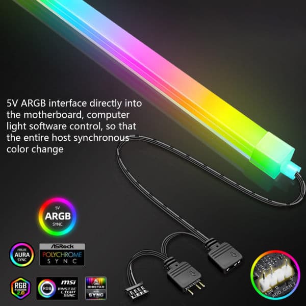ARGB LED-stripa ARGB PC-chassi LED-ljusremsa 5V 3PINx2+4PIN Chassi Fyrkantig