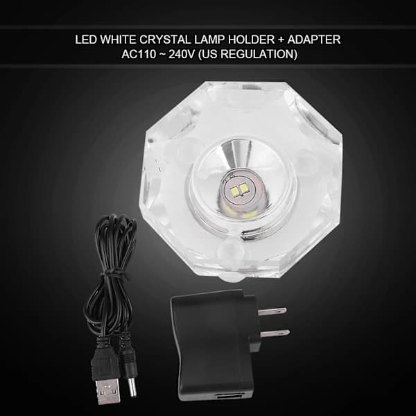 Klar LED-lampa, vitt kristallglas, rund displaybas, stativ, med australisk adapter