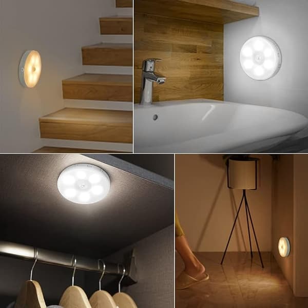 2 stk LED-nattlampe med bevegelsessensor, liten, trådløs, magnetisk, sugefunksjon