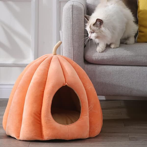 Varm kattseng halvt lukket med hette hundeseng sovematte 38*32CM