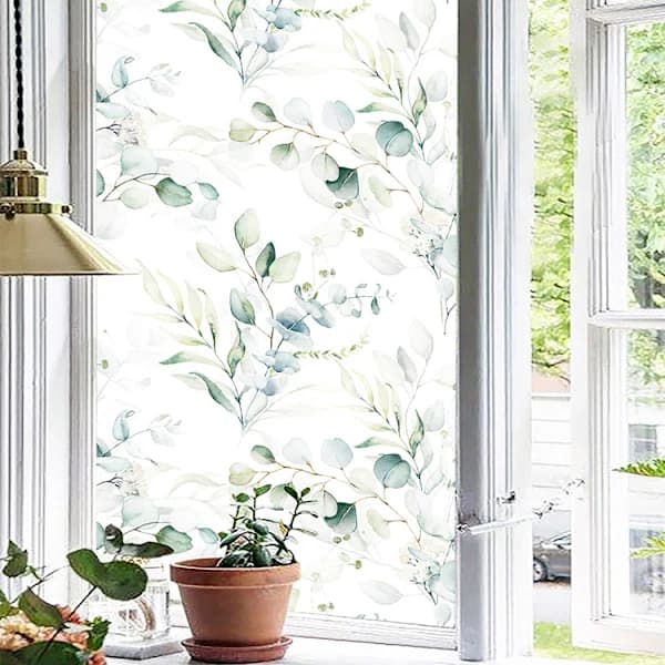 Selvklæbende tapet Grøn/Hvid Eukalyptusblad Blomstervæg