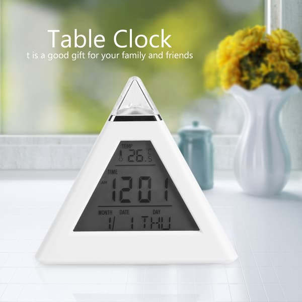 LED Farveskiftende Digital LCD Vækkeur Termometer Natlys Skrivebordsure