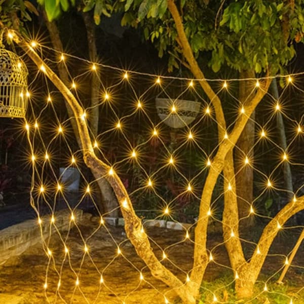 96 LED Net Lights 1.5 x 1.5 M, 8 Modes Warm Light String Net Lights, Indoor and Outdoor String Lights, Waterproof Mesh Light Curtain for Party, KLB