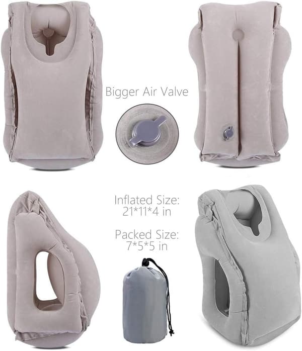 Travel Packed Inflatable Neck Pillow, Head and Neck Support with Storage