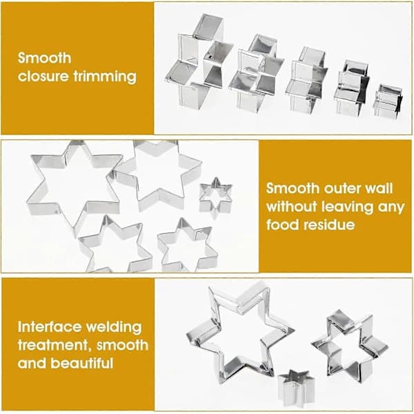 5 Star-Shaped Cookie Cutters for Baking, Fondant Molds, Biscuit Molds, Star-Shaped Cookie Cutter Set, Six-Pointed Star Shape, Safe to Use...