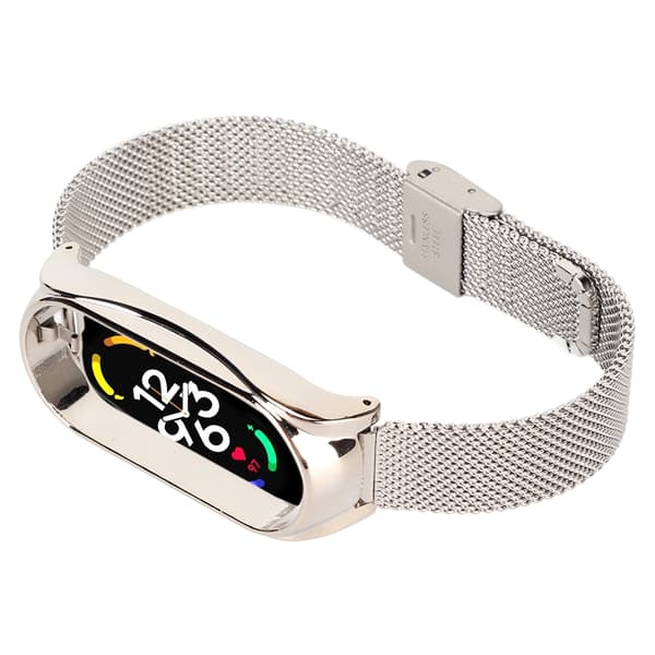 Rustfrit stål armbånd, moderigtigt, åndbart, fleksibelt erstatningsbånd, tilbehør der passer til Mi Band 7 Sølv