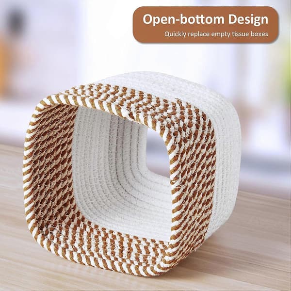 1 pc Cotton Tissue Box Cover Square - Hand-Woven Rope Tissue Box Holder