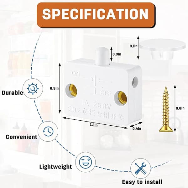 8 Pieces Cabinet Lamp Switch Automatic Door Switch Touch Switch for Wardrobe Applicable for 12V 24V 110V White