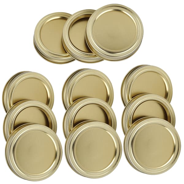 12 stk. 70 mm runde krukker med almindelig åbning, låg med delt forsegling til krydderier, honningkonservering (XH00176 guld)
