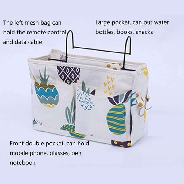 1 pc Bedside Hanging Storage Basket, Bed Organizer Hanging Storage Bag with 3 Pockets for Bunk Beds, Dorms, Bed Rails and Chair