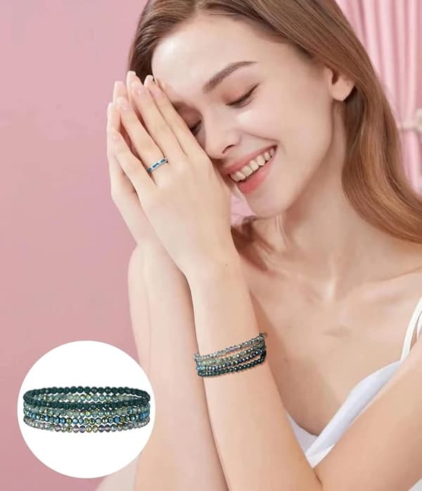 Women's Crystal Bead Bracelet Multilayer Stackable Friendship Gift Set Of 4