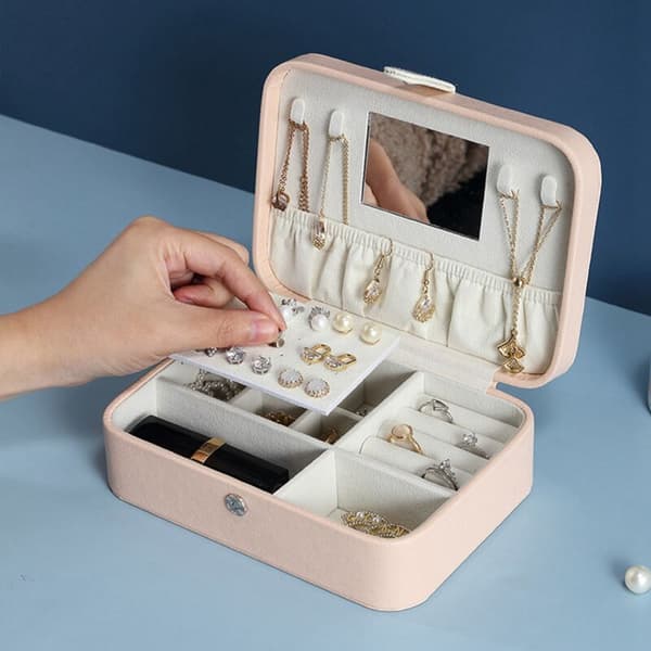 Small Portable PU Leather Travel Case Organizer Box Holder Storage Boxes with Earring Plate B