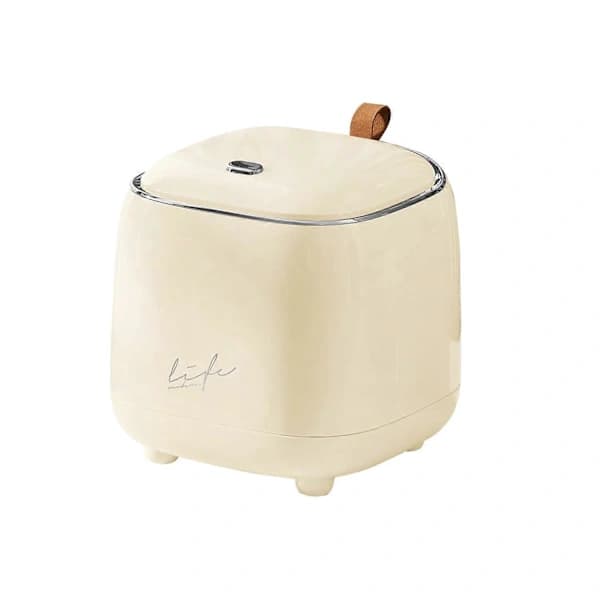 Table Bin, Mini Desk Bin, Small Dustbin with Lid Light Yellow for Dressing Table, Office, Room, Car