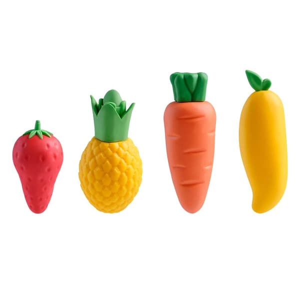 4-pak søde frugtviskelædere, mango, ananas, jordbær, gulerod