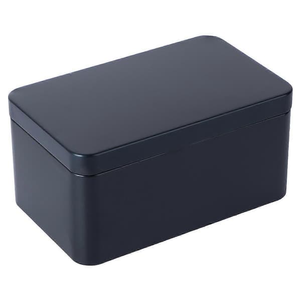Rectangular Tin Box Mini Portable Storage Container for Tea Leaves Candy Organizer Home Storage Box - 13x8x6cm (Black)