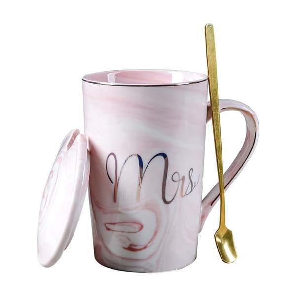 Kaffekopp, eksamensgave, med skje og lokk,