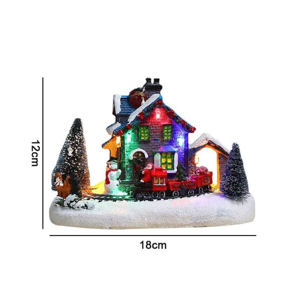Julebyhus, nisse, snømann, tog, snøscene, LED-lys